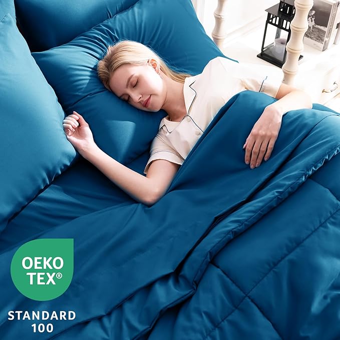 CozyLux Queen Comforter Set Teal, 7 Pieces Bed in a Bag, Teal Comforters Queen - Image 3