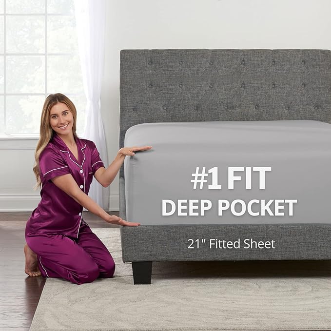 Deep Fitted Sheets King – King Size Fitted Sheet Only Deep Pocket – 21” King by DeaLuxeBedding