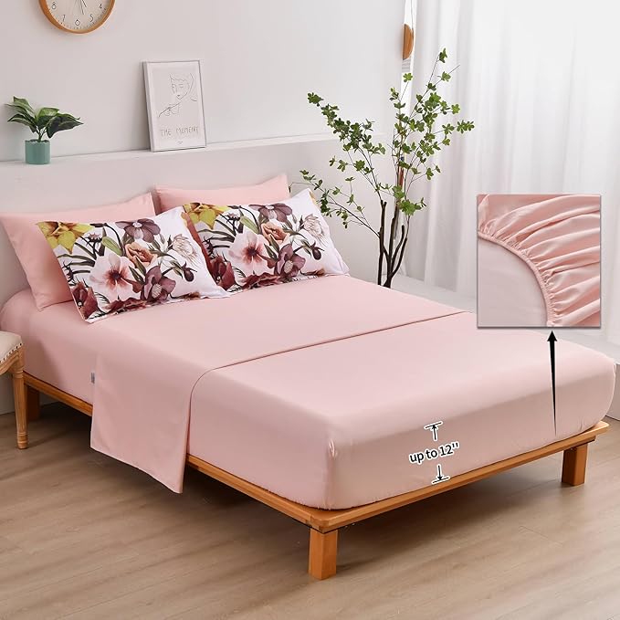 Luxudecor Floral Comforter Set Queen Size 7 Piece, Blush Flower Bed in a Bag - Image 4