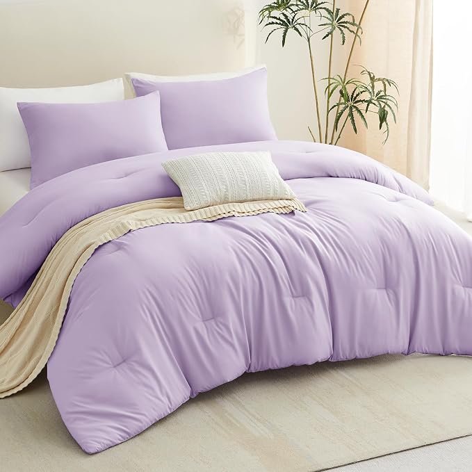CozyLux Lavender Queen Comforter Set, 3 Pieces Light Purple Solid Breathable - Image 7