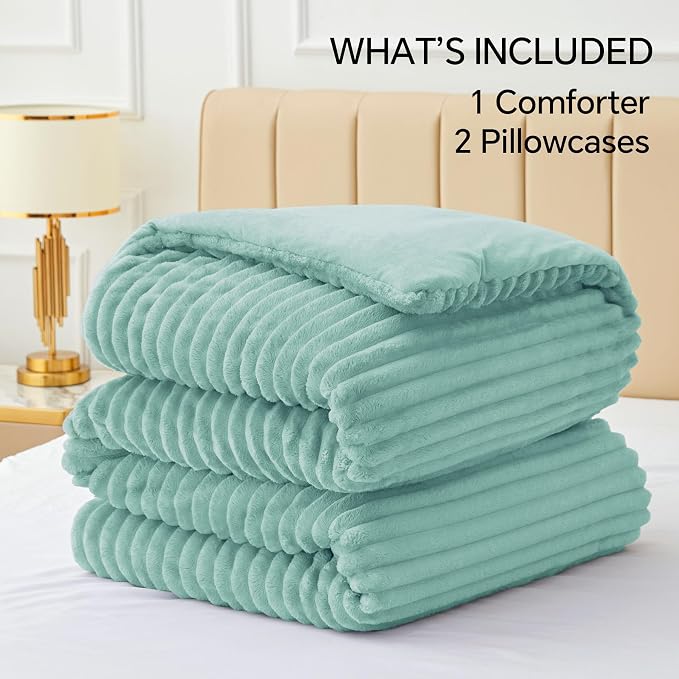 BEDELITE Fleece Queen Comforter Set -Super Soft & Warm Fluffy Haze Blue Bedding - Image 6