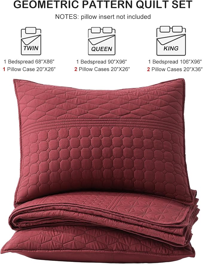 HORIMOTE HOME Burgundy Red Queen Size Quilt Set - Image 7