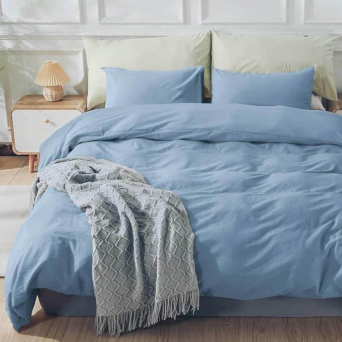 NEXHOME PRO Duvet Cover Set King Size 100% Washed Cotton Linen Look Textured - Image 7