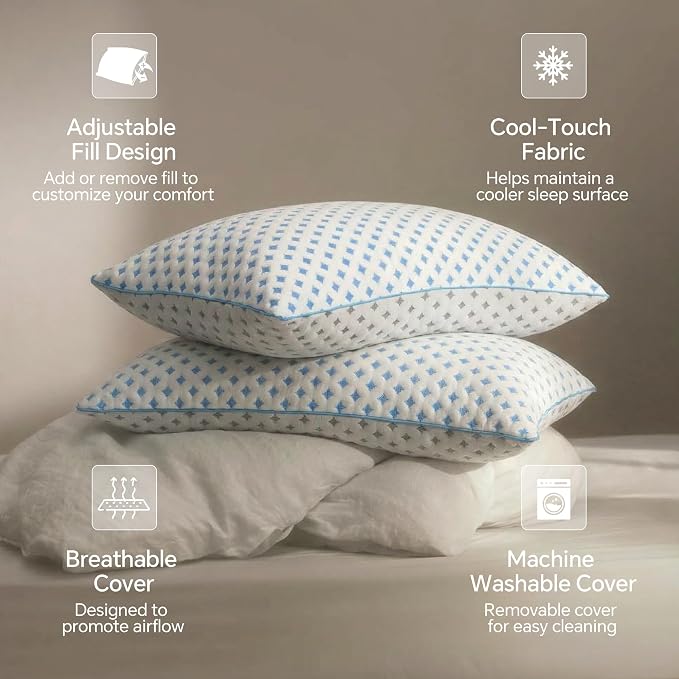 Pillows Queen Size Set of 2 for Sleeping, Cooling Adjustable Memory Foam Pillows - Image 7