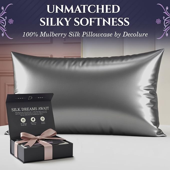 DECOLURE 100% Pure Mulberry Silk Pillow Case Queen Size – Highest Grade 30 - Image 2