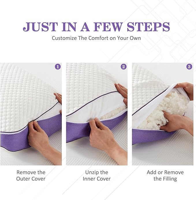 HOMELAB Adjustable Shredded Memory Foam Pillow King Size, Cooling Bed Pillow - Image 4
