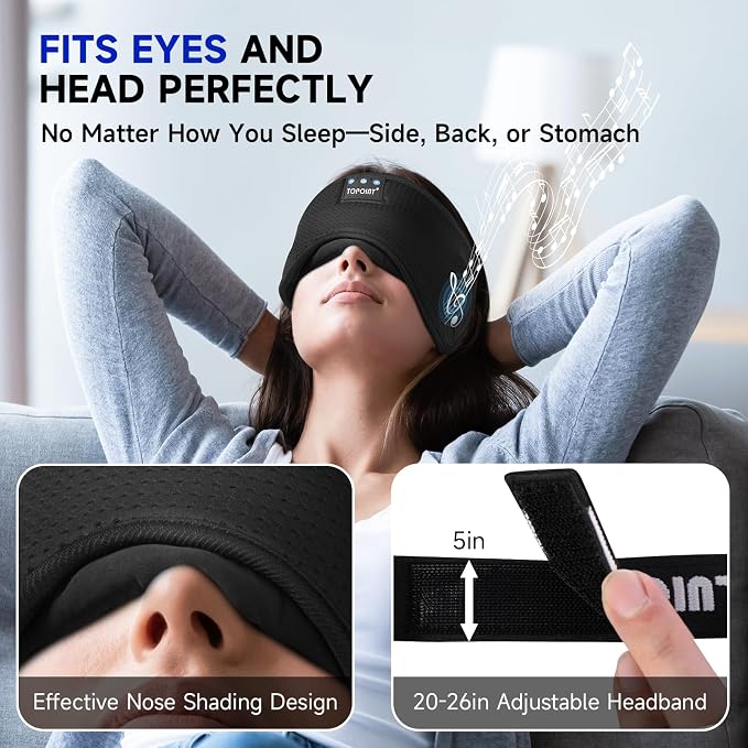 TOPOINT Sleep Mask with Bluetooth Headphones, Breathable Silk Eye Mask - Image 3