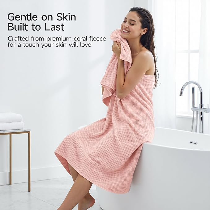 REDKISS Soft Bath Towels Set of 4-35 x 70 in Extra Large Coral Fleece Bath Towel - Image 5