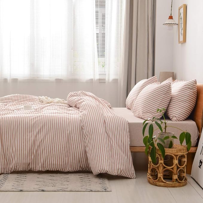 JELLYMONI 100% Natural Cotton 2pcs Striped Duvet Cover Sets, - Image 2