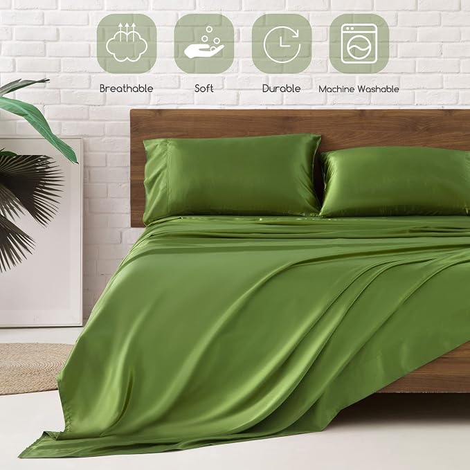 MR&HM Satin Bed Sheets, Queen Size Sheets Set - Image 5