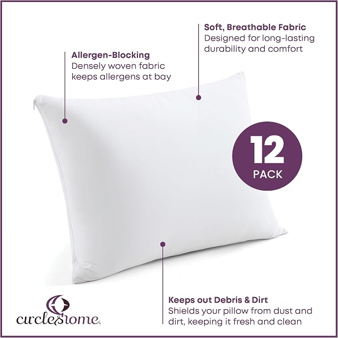 CirclesHome Pillow Protectors 12 Pack Standard Zippered - Image 2