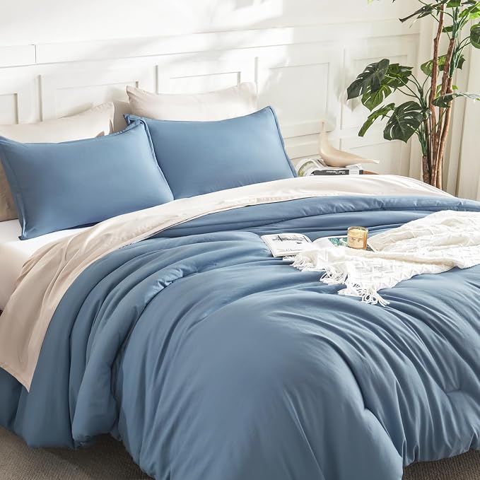Litanika Grayish Blue Comforter Set California King Size, 3 Pieces Lightweight - Image 5