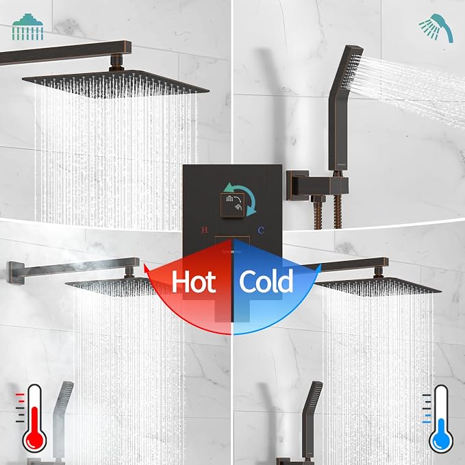 SR SUN RISE ORB Square Rainfall Shower Head and Handle Set, Wall Mounted Shower - Image 6