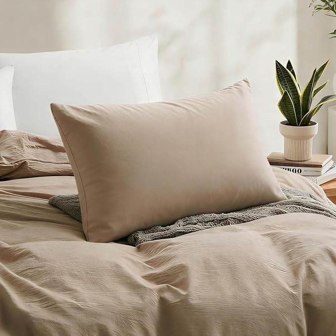 LOVQUE Linen Grey Duvet Cover Twin Size, 100% Washed Cotton Linen Like Bedding - Image 3