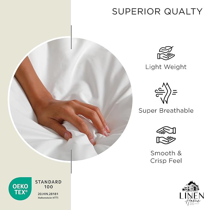 Linen Home 100% Cotton Percale Sheets Queen Size, Deep Pocket, 4 Pieces Set - Image 5