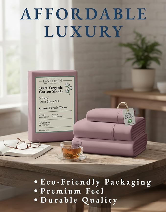 LANE LINEN Sustainable 100% Organic Cotton Twin Size Bed Sheets, Soft & Comfy - Image 8