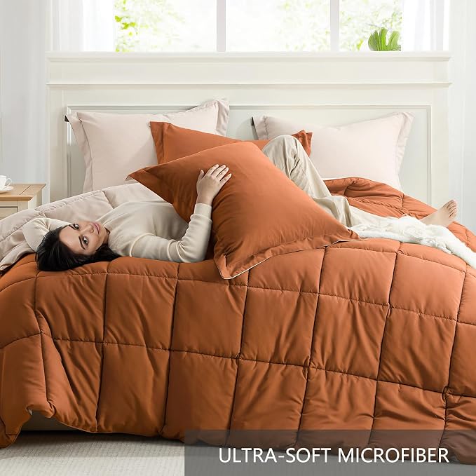 Homelike Moment King Size Comforter Set Burnt Orange, Comforters King Size Bed - Image 5