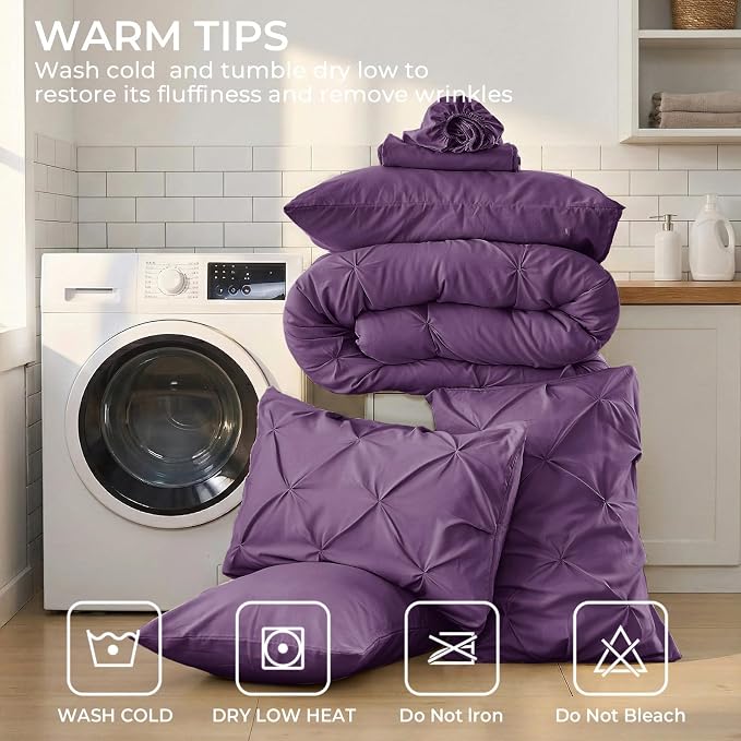 Sasttie Full Size Comforter Set, 7-Piece Bed in a Bag Double, Pintuck Bedding - Image 9