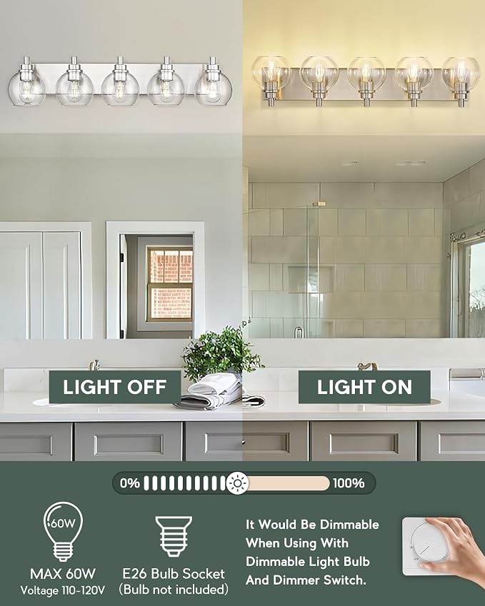Bathroom Light Fixtures, 5 Light Brushed Nickel Vanity Light, 32 Inch Modern - Image 5