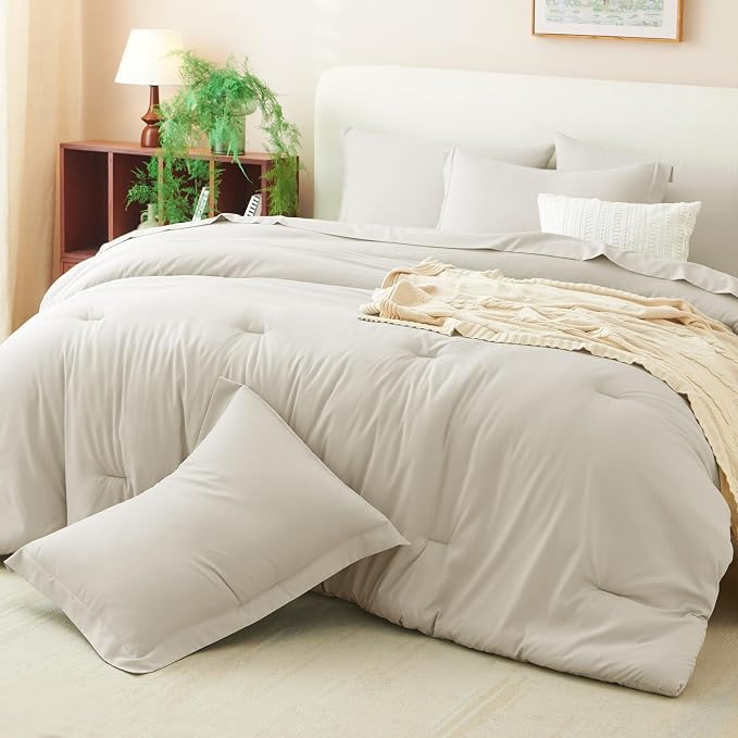 CozyLux King Comforter Set Beige, 7 Pieces Bed in a Bag Soft Bedding Comforter - Image 9