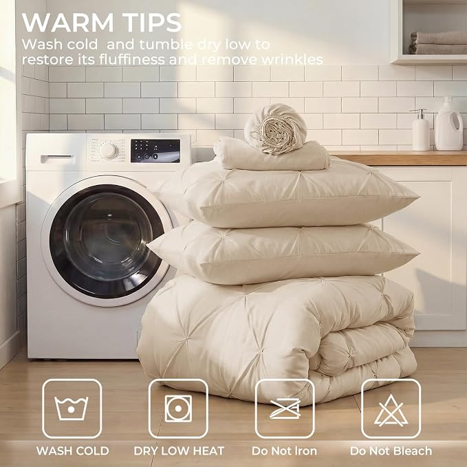 Sasttie Twin Comforter Set, 5-Piece Bed in a Bag, Pintuck Bedding Sets - Image 4