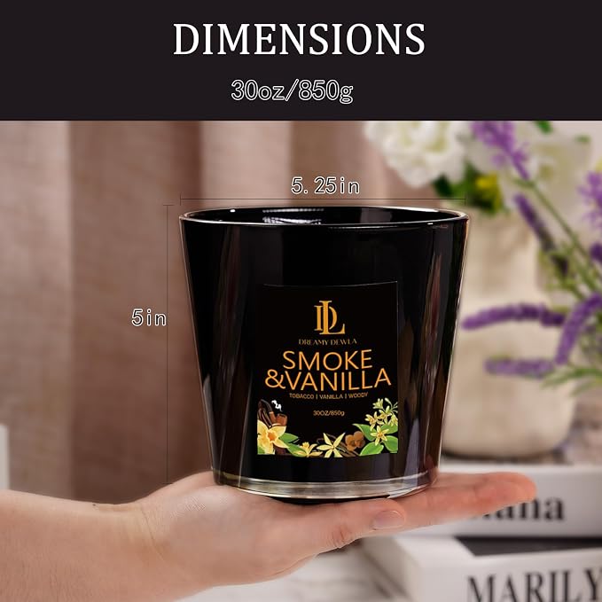 Smoke & Vanilla Scented Candle, Large 30oz Natural Soy Candles, 4-Wick 80 Hour - Image 6