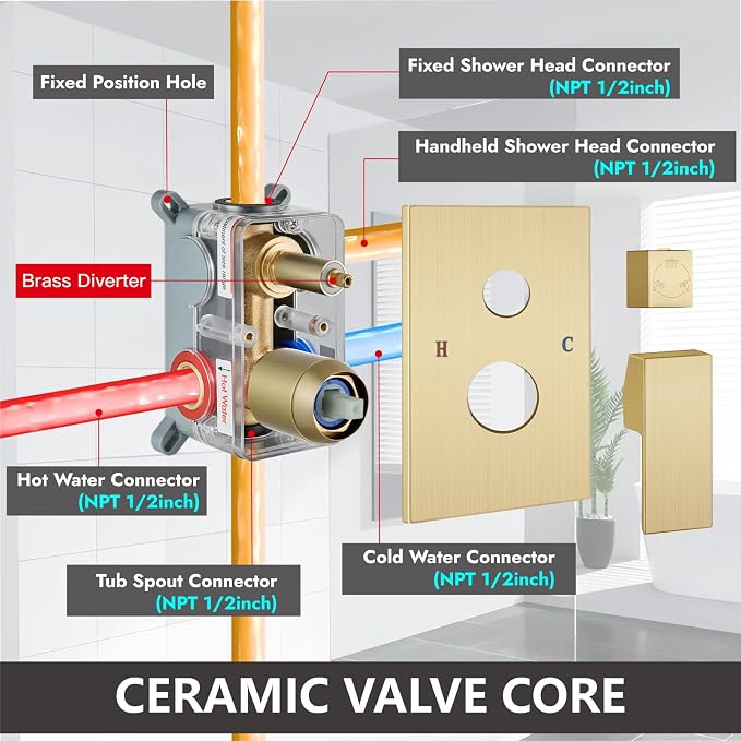 Midanya Shower System with Tub Spout, Bathtub Shower Faucet Set with Square - Image 6