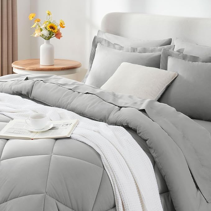 CozyLux Queen Comforter Set Light Grey - Image 9