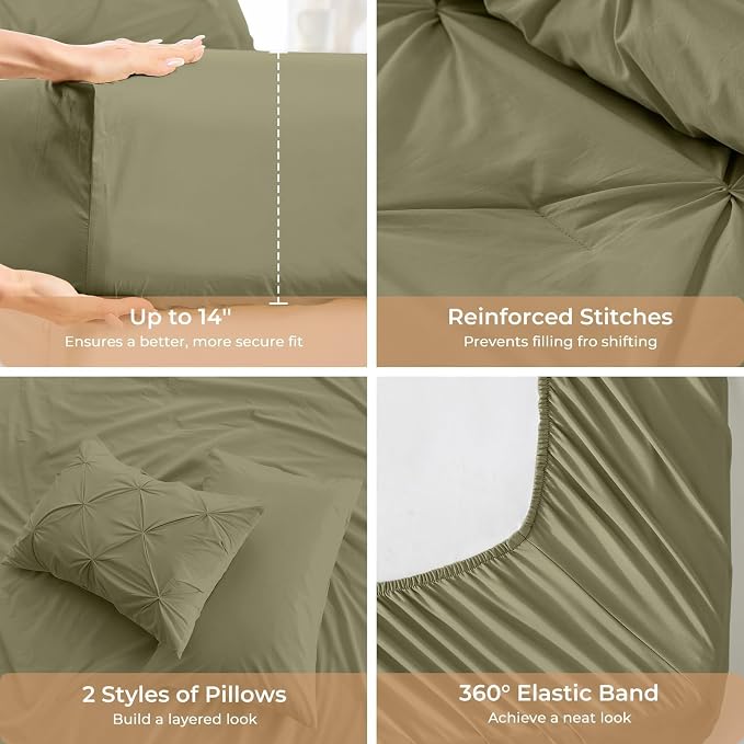 Sasttie King Size Comforter Set, 7-Piece Bed in a Bag, Pintuck Bedding Sets - Image 5