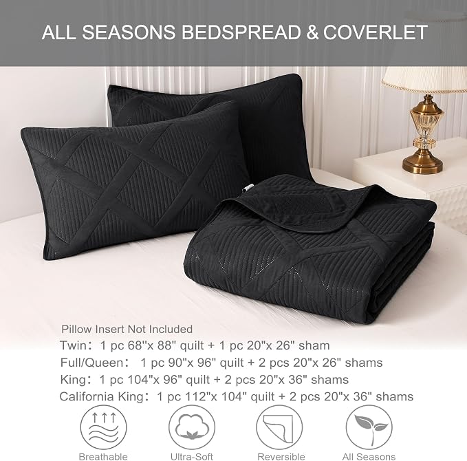 Exclusivo Mezcla Quilt Set Oversized King Size, 3 Pieces Black Cal King Quilt - Image 6