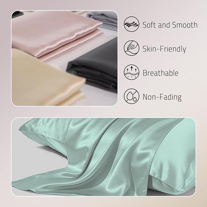 Gabire Mulberry Silk Pillowcases Set of 2, Both Sides Real Silk Pillow Covers - Image 2