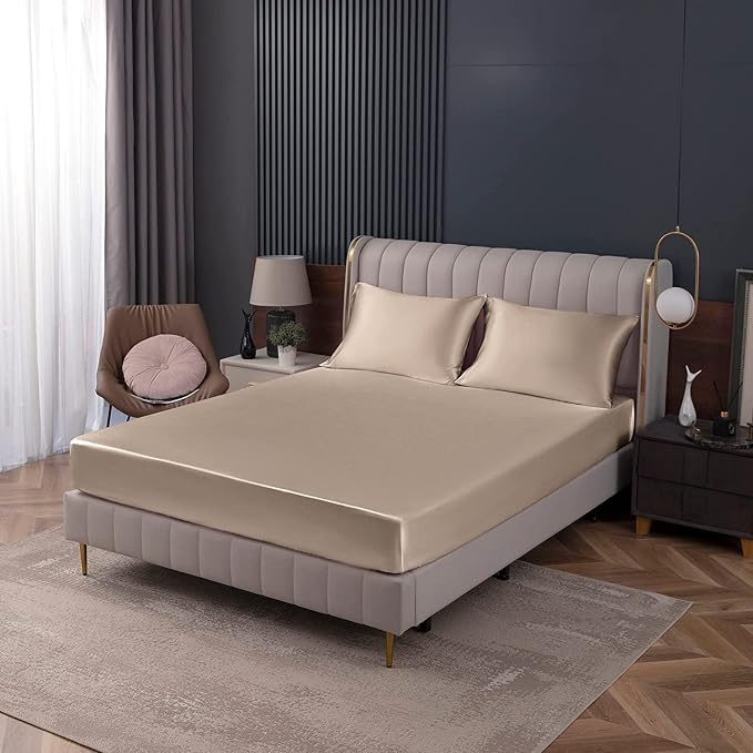 Homiest Taupe Satin Fitted Sheet - Image 9