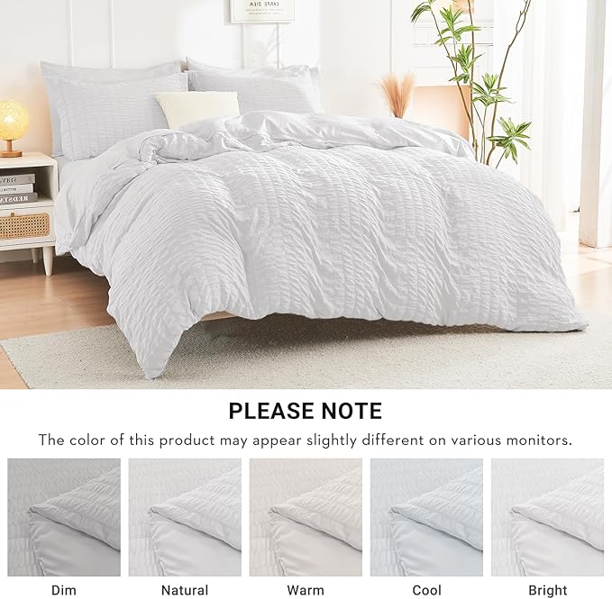 HYMOKEGE White Twin Comforter Set Seersucker 5 Pieces, All Season Luxury Bed in - Image 6