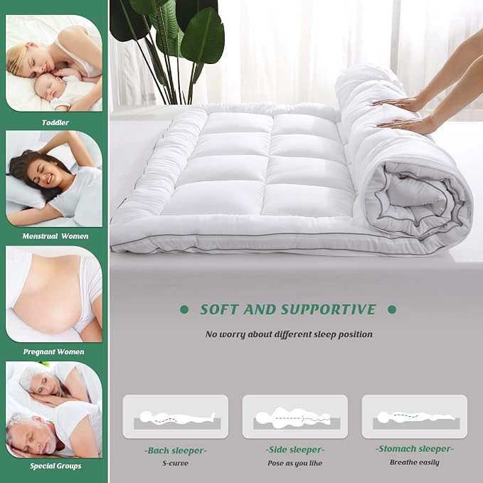 GRT Pillowtop Mattress Topper Twin Size, Rayon from Bamboo Mattress Cover Padded - Image 6