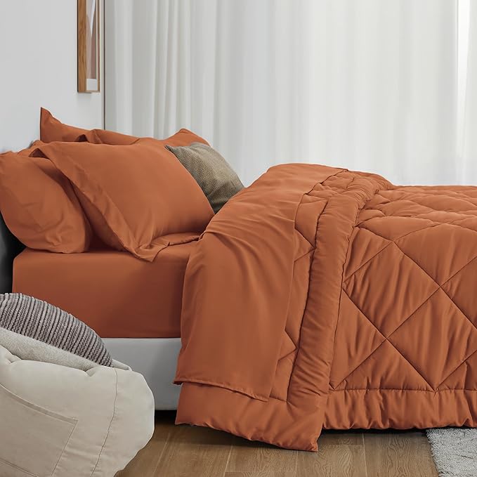 Love's cabin King Size Comforter Set Terracotta, 7 Pieces King Bed in a Bag - Image 3