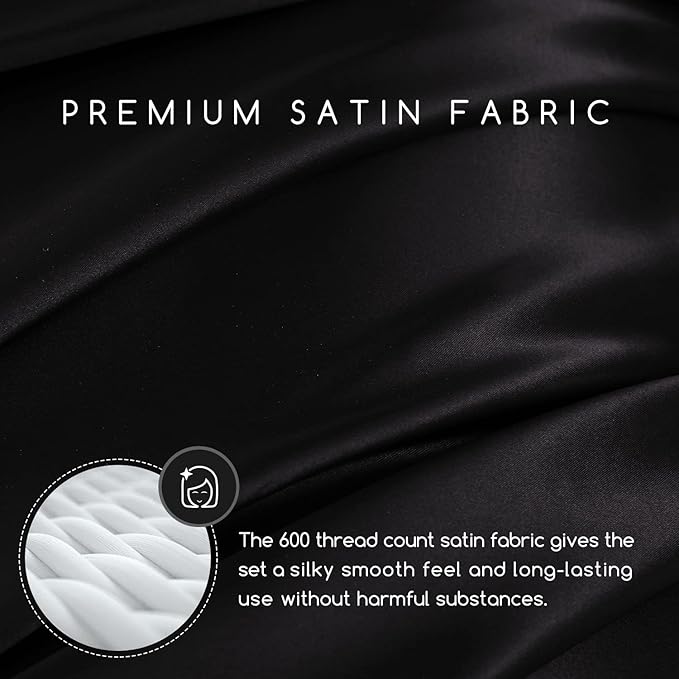 MR&HM Satin Bed Sheets, Queen Size Sheets Set - Image 2