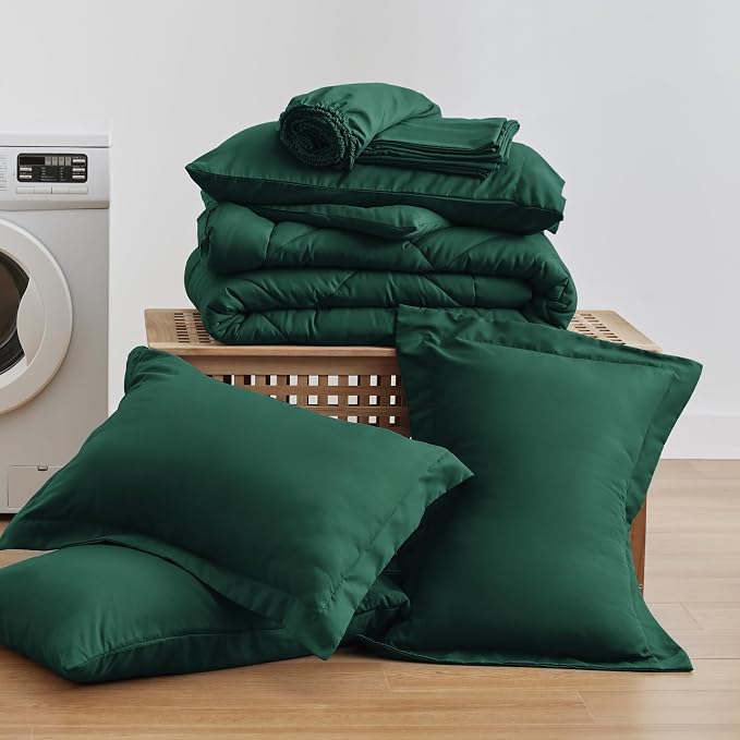 Love's cabin King Size Comforter Set Dark Green, 7 Pieces King Bed in a Bag - Image 9
