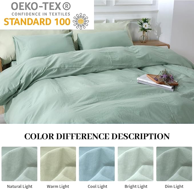 NEXHOME PRO Green Duvet Cover Set Oversized Queen 98"x98" Linen Feel Textured - Image 2