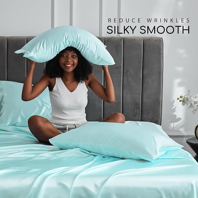 MR&HM Satin Bed Sheets, Twin XL Size Sheets Set - Image 3