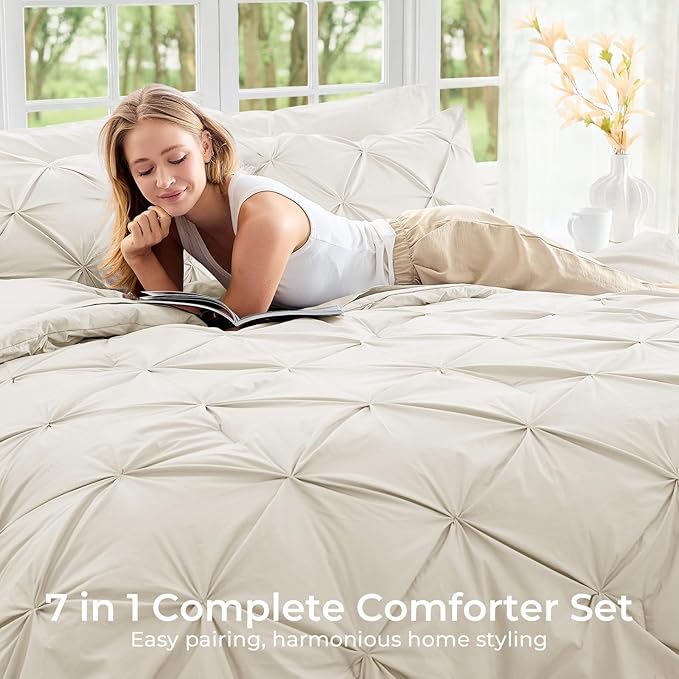 Sasttie Twin Comforter Set, 5-Piece Bed in a Bag, Pintuck Bedding Sets - Image 6