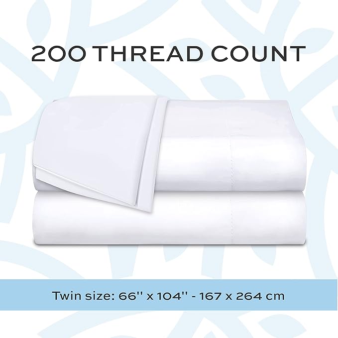 White Classic Twin Flat Sheets 3 Pack, 200 Thread Count Hospital Bed Sheets - Image 3