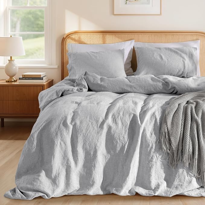 LBRO2M 100% France Linen Duvet Cover Set Queen Size 3 Pcs Natural Flax by LBRO2MBedding