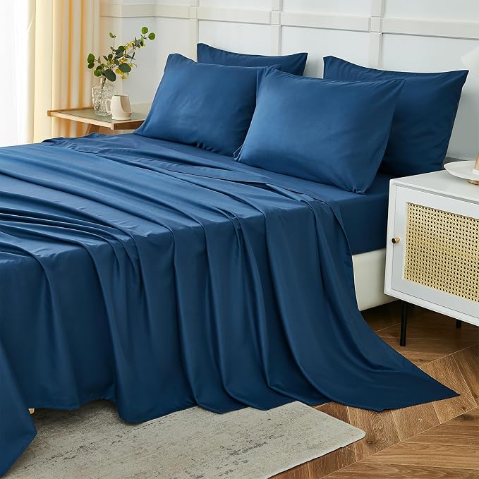 ILAVANDE Navy Blue King Sheets Set 6 Piece, Hotel Luxury Super Soft 1800 Series by ILAVANDEforYourBedHome