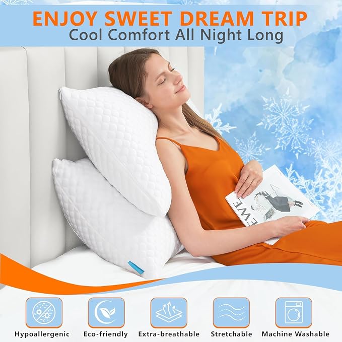 UYWO Cooling Memory Foam Pillows Firm and Soft, Standard Size 1 Pack, Original - Image 2