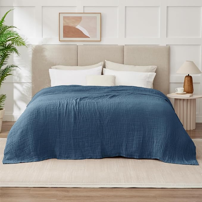 100% Cotton Muslin Blanket Queen 90" x 90", 6 Layers Breathable and Lightweight - Image 7