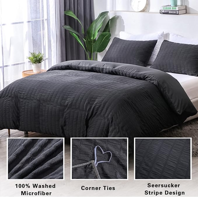 AveLom Seersucker Duvet Cover Set Queen Size, 3 Pieces, Textured Duvet Cover - Image 2