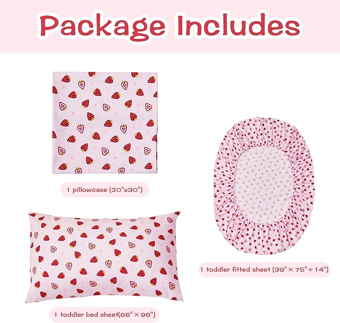 lasoftan Pink Strawberry Printed Kids Sheet Set Twin Size, Bed Sheets - Image 4