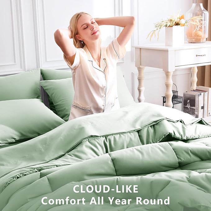 CozyLux Queen Comforter Set Sage Green, 7 Pieces Bed in a Bag, All Season - Image 4