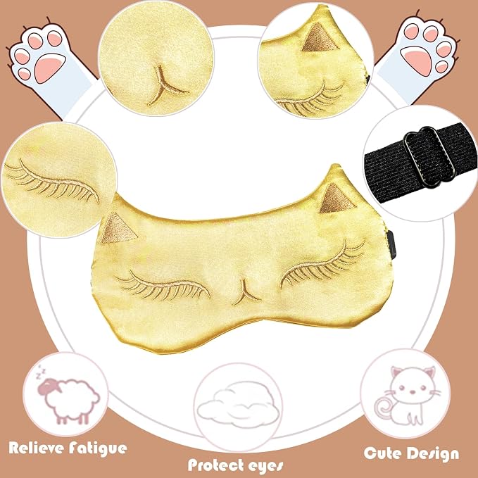 Cute Cat Sleep Mask for Kids, 2 Pack Silk Sleeping Eye Cover Adjustable Mask - Image 3