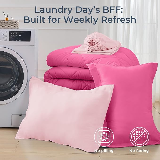 HEVUMYI Hot Pink & Baby Pink Twin Comforter Set - Image 7